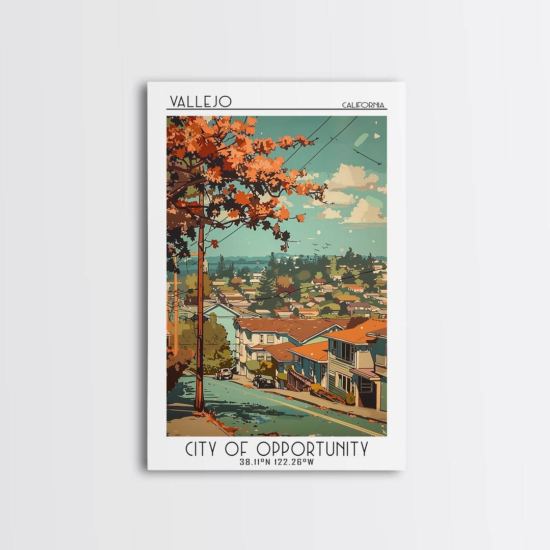 Vallejo Travel Poster, Framed Canvas Print, Travel Art Print, Modern Wall Decor, Travel Wall Decor, City Art Print, Gallery Wall Set