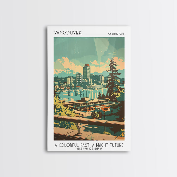 Vancouver Washington Travel Poster, Canvas Print, Travel Wall Art, City Wall Art, Watercolor Cityscape, Poster Print, City Art Print