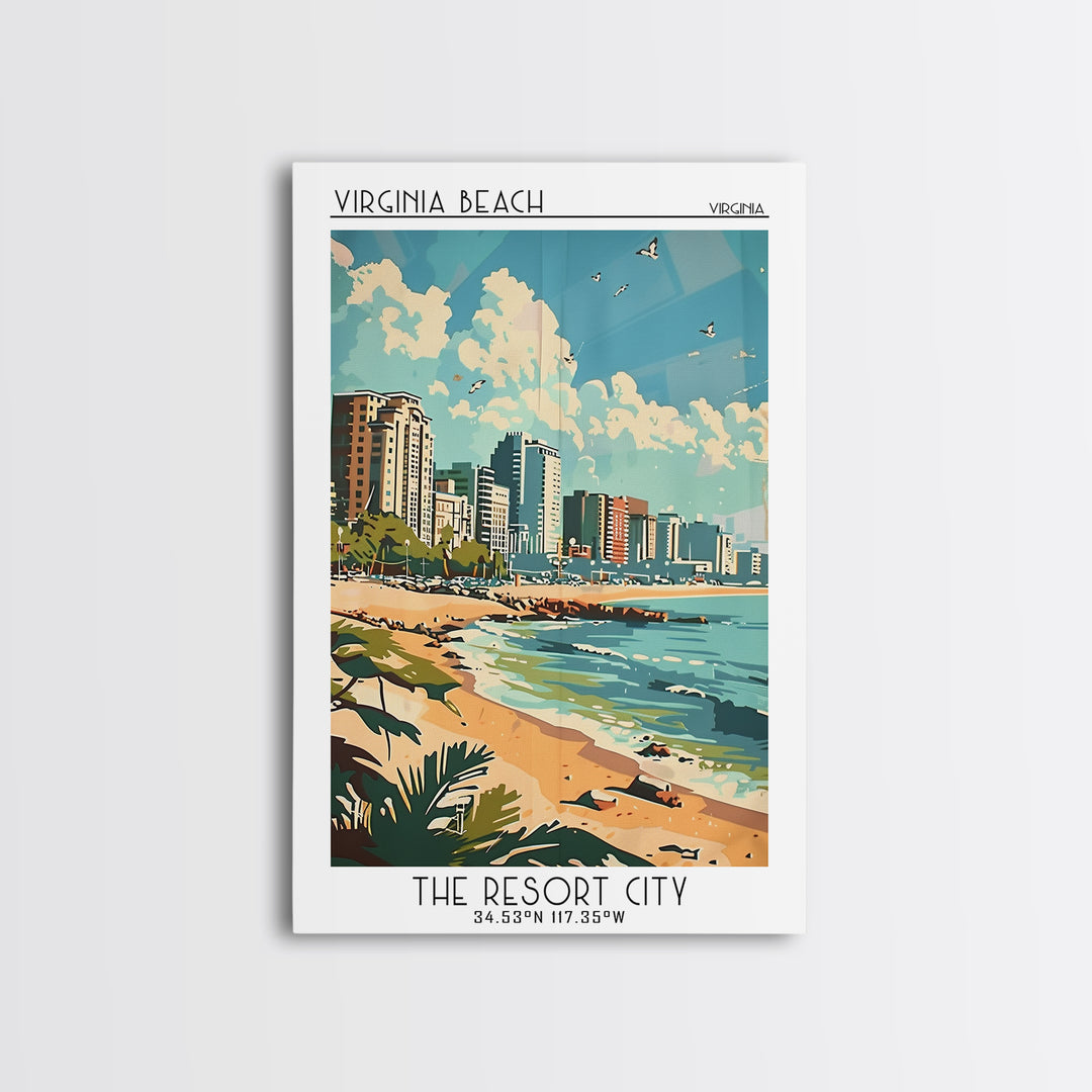 Virginia Beach Travel Poster, Framed Canvas Print, Travel Prints, Landscape Art, Wall Art, Home Decor, Travel Wall Art, Travel Print