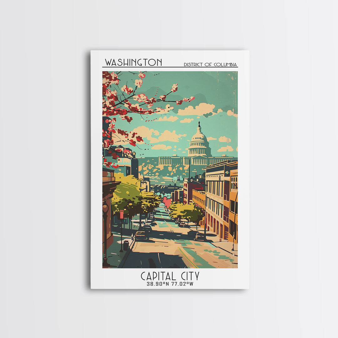 Washington District of Columbia Travel Poster, Canvas Print, City Travel Poster, Vintage City Poster, Vintage Travel, Retro Wall Art