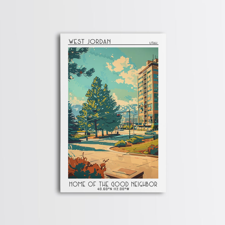 West Jordan Travel Poster, Framed Canvas Print, Poster Print, Travel Wall Art, Retro Travel Poster, Gallery Wall Set, Vintage Poster