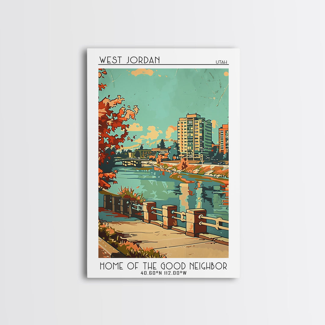 West Jordan Utah Travel Poster, Framed Canvas Print, City Art Print, Travel Wall Art, Minimalist Poster, Wall Art, Colorful Wall Art