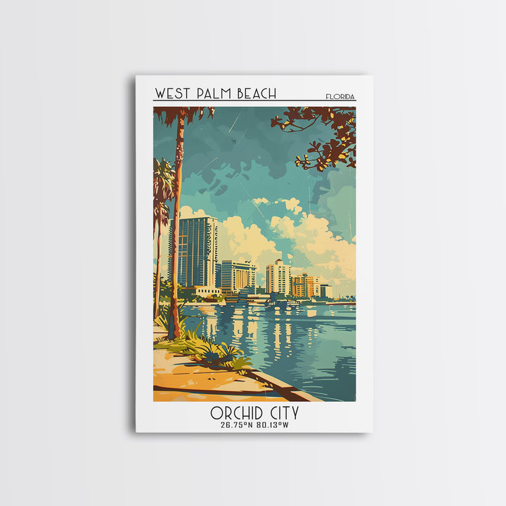 West Palm Beach Travel Poster, Framed Canvas Print, City Travel Poster, Travel Wall Decor, Landscape Art, Wall Art, Gallery Wall Set