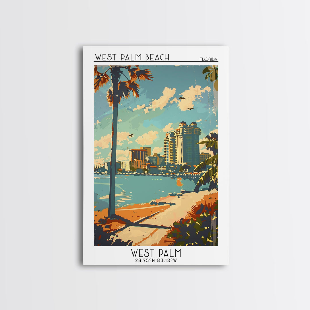 West Palm Beach Florida Travel Poster, Framed Canvas Print, City Travel Poster, Travel Wall Decor, Modern Wall Decor, Retro Wall Art