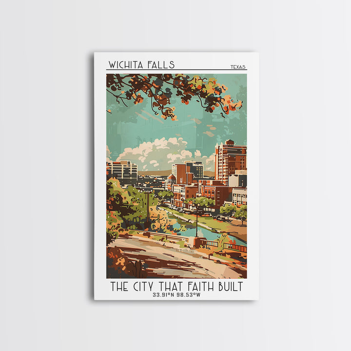 Wichita Falls Texas Travel Poster, Framed Canvas Print, City Travel Poster, Vintage City Poster, Retro Travel Print, Travel Wall Art