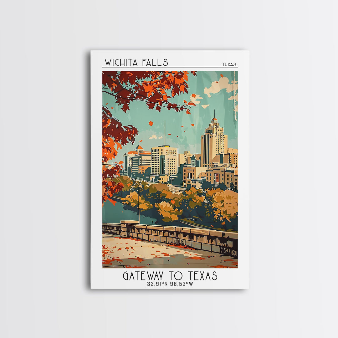 Wichita Falls Texas Travel Poster, Framed Canvas Print, Retro Travel Poster, City Wall Art, City Travel Poster, Vintage Travel Print