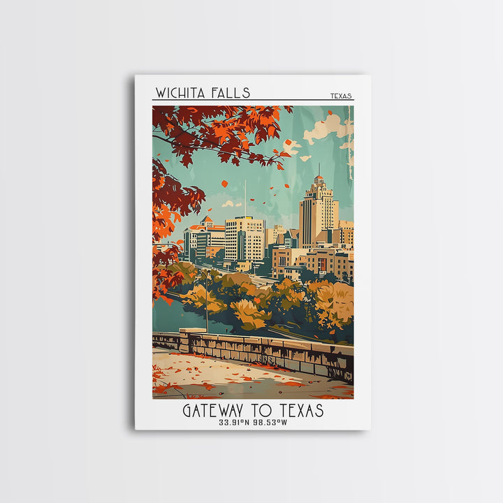 Wichita Falls Texas Travel Poster, Framed Canvas Print, Retro Travel Poster, City Wall Art, City Travel Poster, Vintage Travel Print