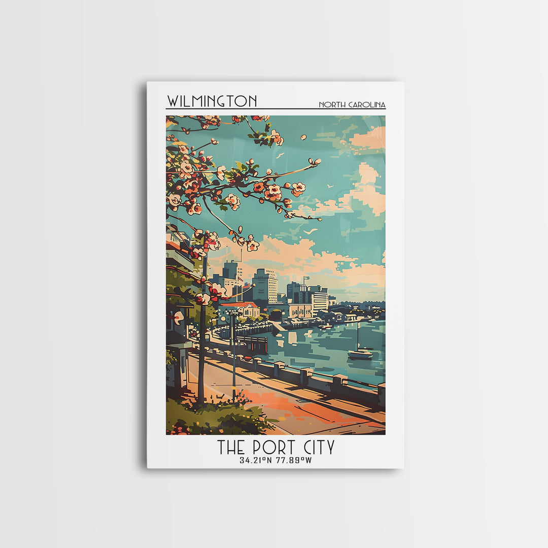 Wilmington Travel Poster, Framed Canvas Print, City Travel Poster, Travel Wall Decor, Travel Wall Art, Poster Art, City Illustration
