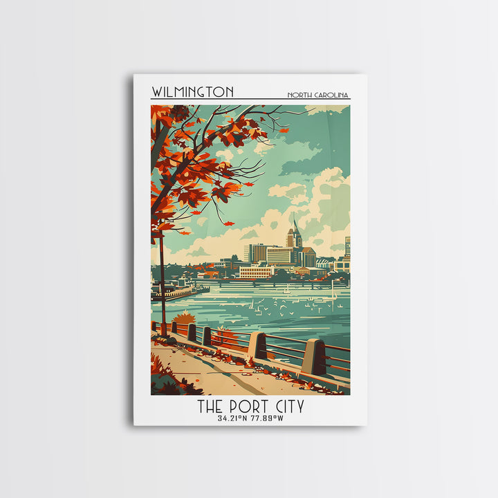 Wilmington North Carolina Travel Poster, Framed Canvas Print, Retro Wall Art, Travel Print, Vintage Travel Print, City Travel Poster