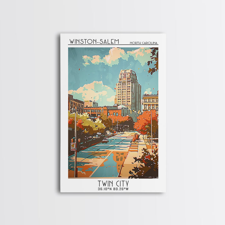 Winston-Salem North Carolina Travel Poster, Framed Canvas Print, Vintage Travel Print, City Wall Art, Gallery Wall Set, Travel Print