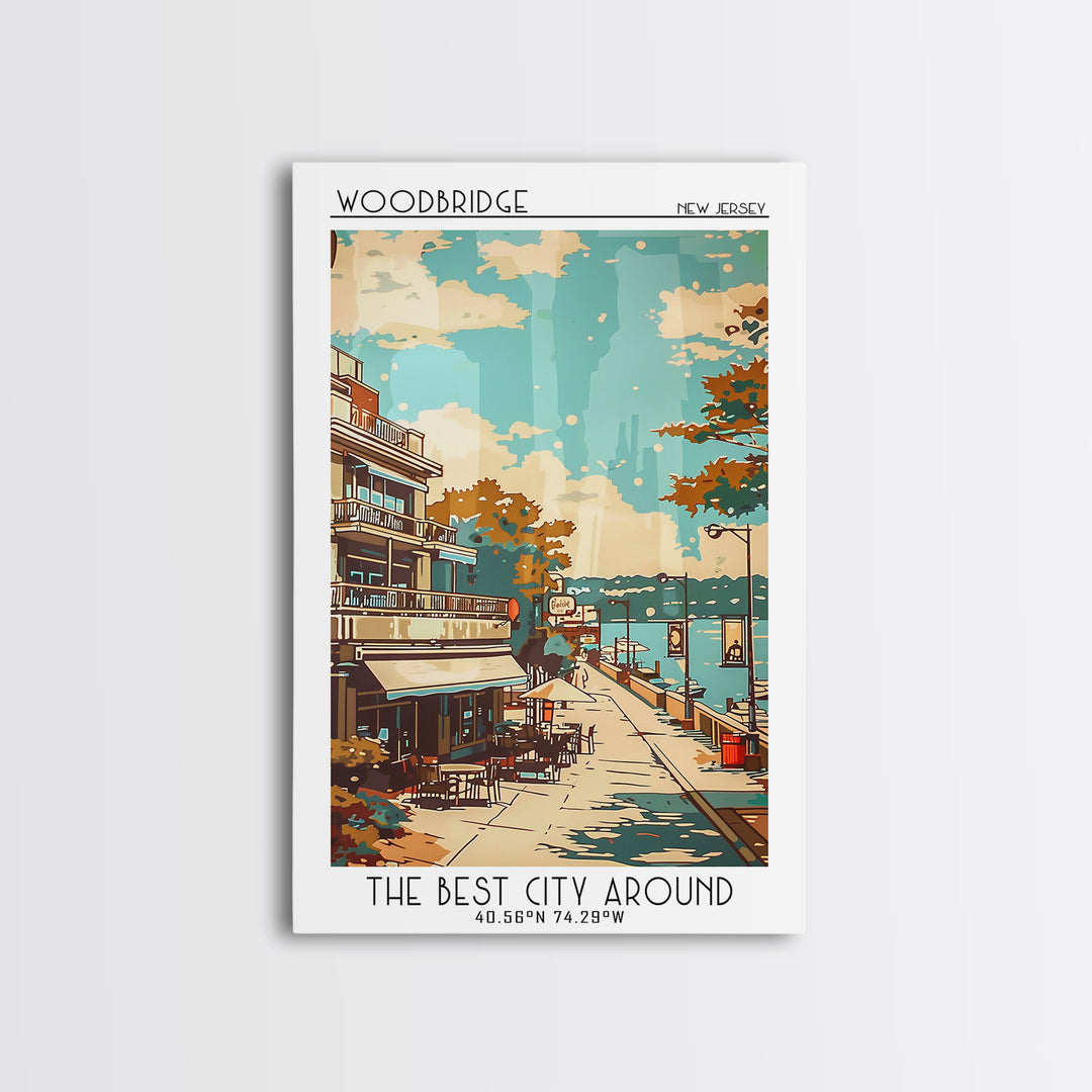 Woodbridge New Jersey Travel Poster, Canvas Print, City Travel Poster, Travel Wall Art, Retro Wall Art, Travel Print, Fine Art Print