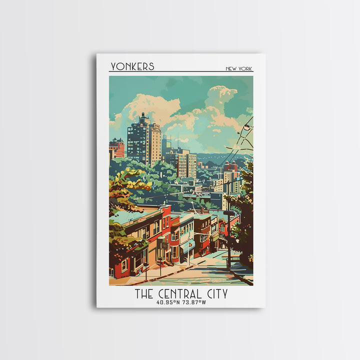 Yonkers New York Travel Poster, Framed Canvas Print, Travel Art Print, Modern Wall Decor, Wall Art, Home Decor, Mid Century Wall Art