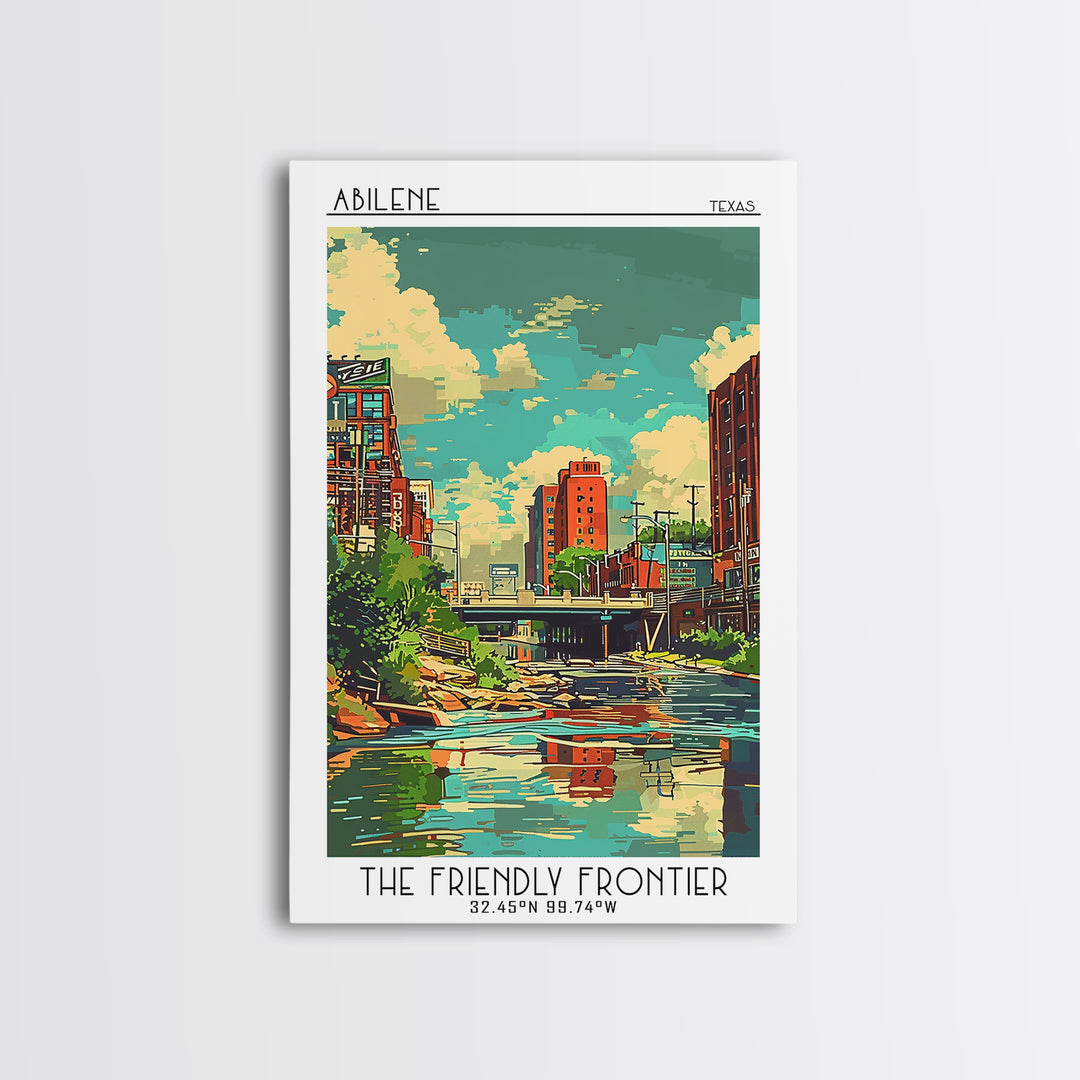Abilene Texas Travel Poster, Framed Canvas Print, Travel Prints, Landscape Art, City Illustration, Vintage City Poster, Poster Print