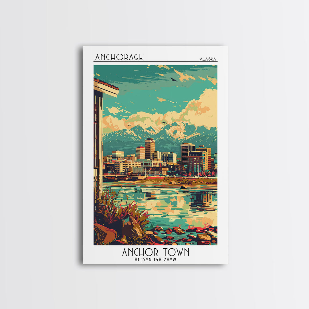 Anchorage Travel Poster, Framed Canvas Print, City Travel Poster, Vintage City Poster, Retro Travel Print, Art Print, City Art Print