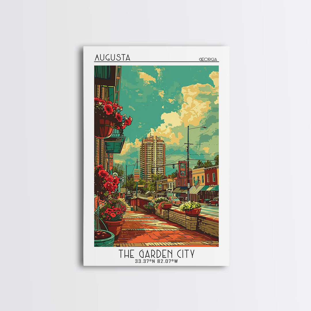 Augusta Travel Poster, Framed Canvas Print, Travel Art Print, Modern Wall Decor, Travel Print, City Illustration, City Travel Poster