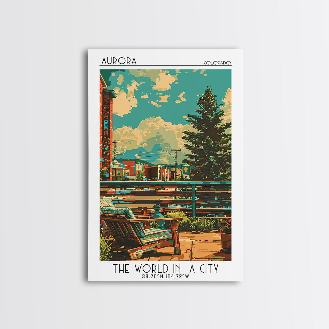 Aurora Travel Poster, Canvas Print, City Travel Poster, Travel Wall Decor, City Illustration, Home Office Decor, Retro Travel Poster