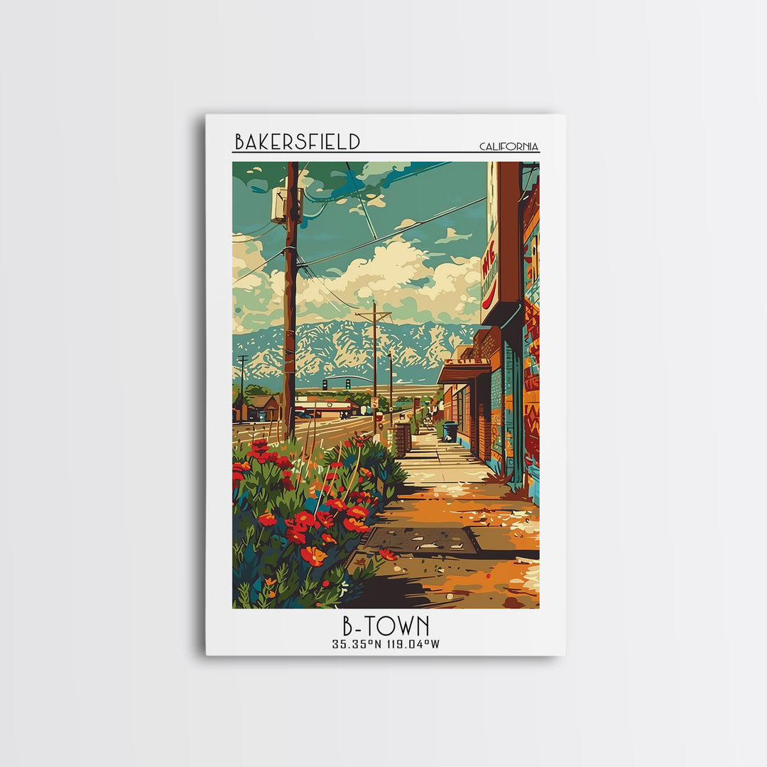 Bakersfield Travel Poster, Canvas Print, Travel Art Print, Modern Wall Decor, Colorful Wall Art, Travel Prints, Living Room Wall Art