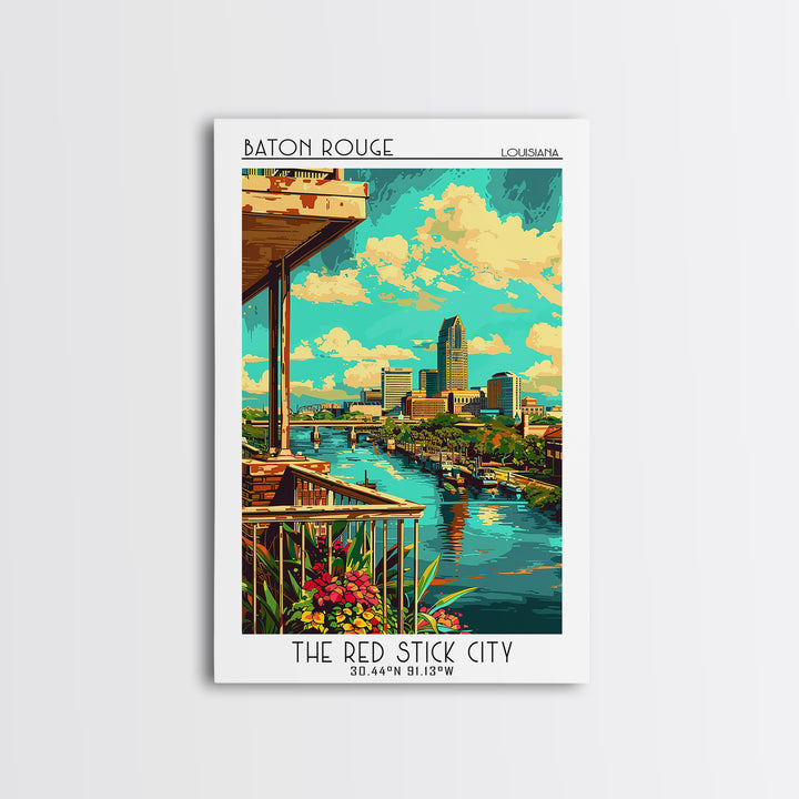 Baton Rouge Travel Poster, Framed Canvas Print, City Art Print, Travel Wall Art, Travel Prints, City Illustration, Travel Wall Decor