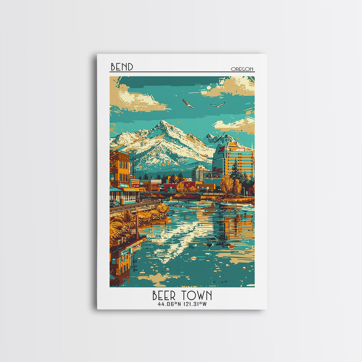 Bend Travel Poster, Framed Canvas Print, Travel Prints, Landscape Art, City Travel Poster, Vintage City Poster, Living Room Wall Art