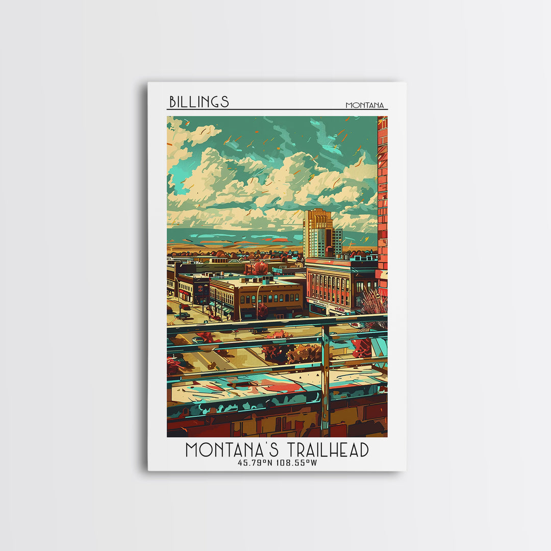 Billings Travel Poster, Framed Canvas Print, Vintage Travel Print, City Wall Art, Travel Prints, Vintage City Poster, Vintage Travel