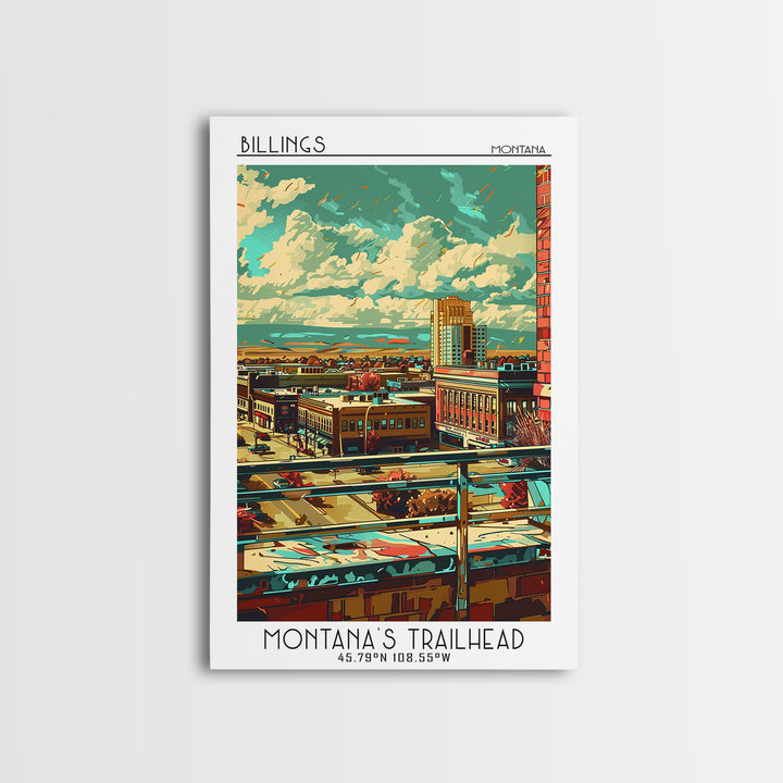 Billings Travel Poster, Framed Canvas Print, Vintage Travel Print, City Wall Art, Travel Prints, Vintage City Poster, Vintage Travel