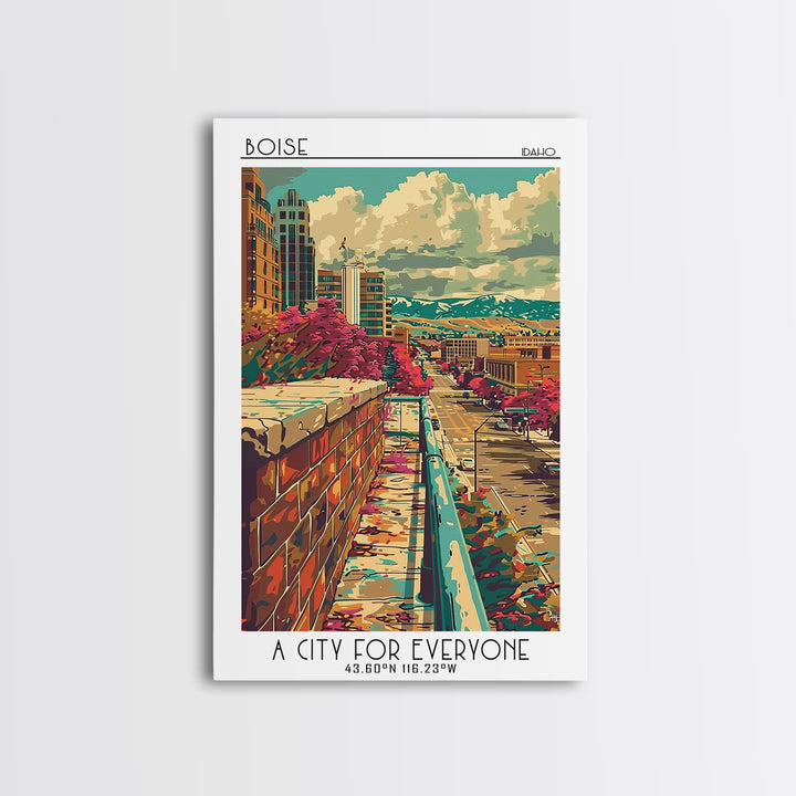 Boise Travel Poster, Framed Canvas Print, City Art Print, Travel Wall Art, Mid Century Wall Art, Vintage Poster, Vintage City Poster