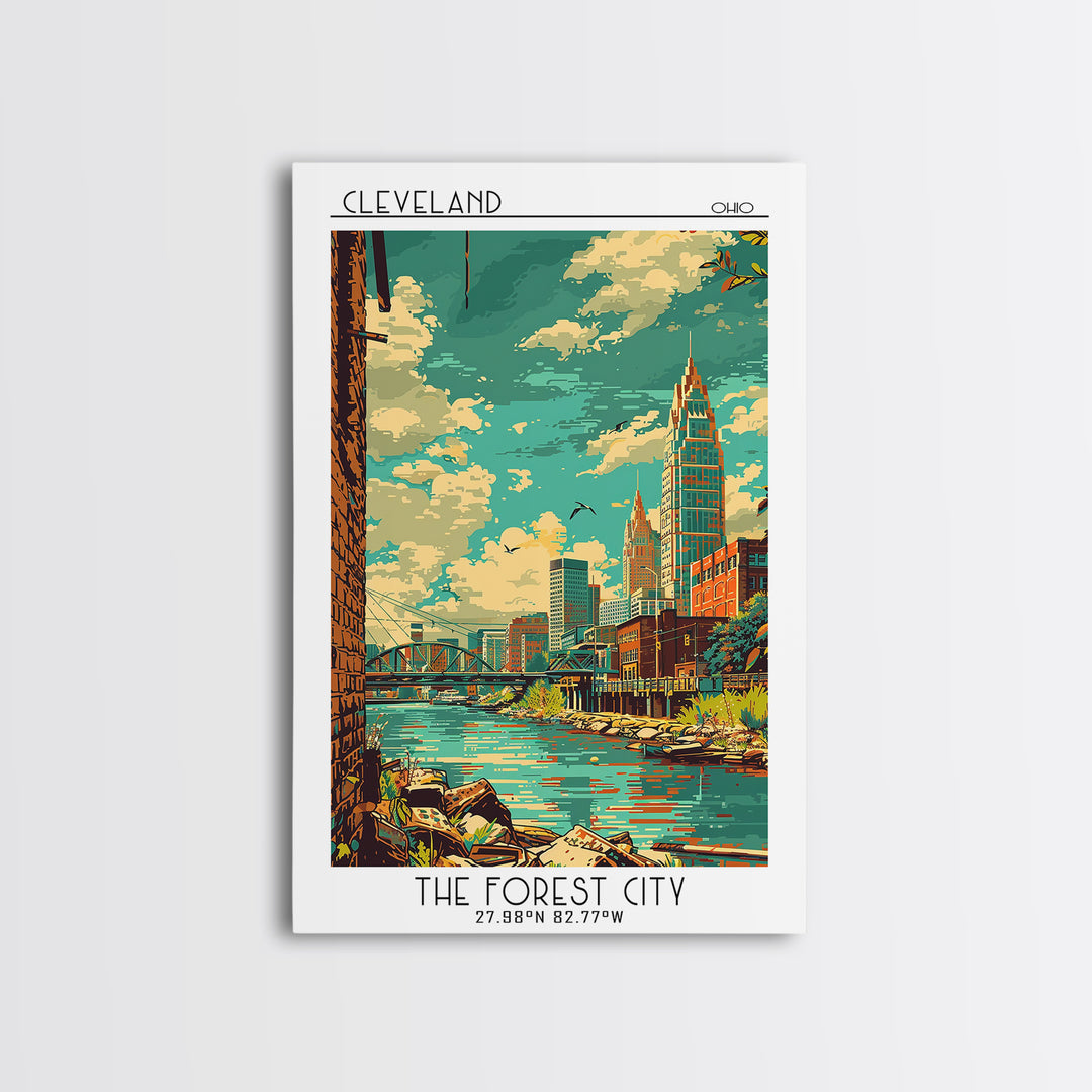 Cleveland Travel Poster, Canvas Print, Travel Art Print, Modern Wall Decor, Retro Travel Print, Travel Wall Art, Retro Travel Poster