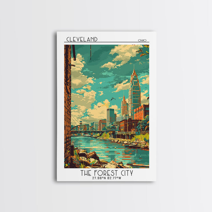 Cleveland Travel Poster, Canvas Print, Travel Art Print, Modern Wall Decor, Retro Travel Print, Travel Wall Art, Retro Travel Poster