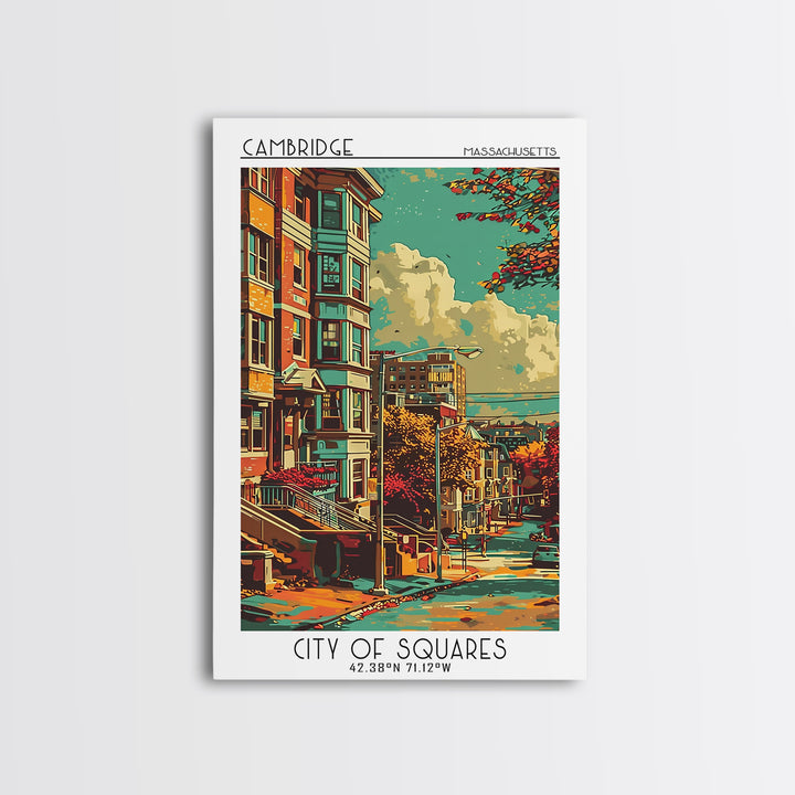 Cambridge Travel Poster, Canvas Print, Travel Prints, Landscape Art, Art Print, Poster Art, Retro Travel Print, Mid Century Wall Art