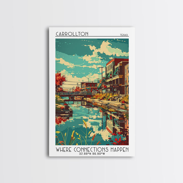 Carrollton Travel Poster, Framed Canvas Print, Poster Print, Travel Wall Art, Retro Travel Poster, City Illustration, Retro Wall Art