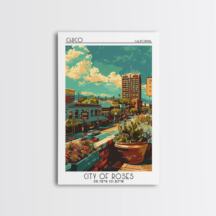 Chico Travel Poster, Framed Canvas Print, City Art Print, Travel Wall Art, Minimalist Poster, Mid Century Wall Art, Gallery Wall Set
