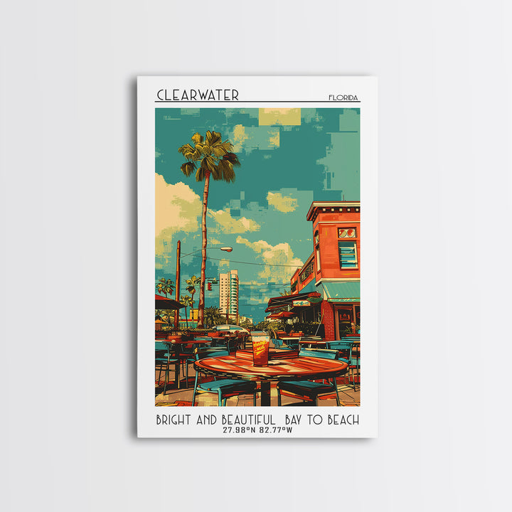 Clearwater Travel Poster, Framed Canvas Print, Travel Prints, Landscape Art, City Art Print, Minimalist Poster, Watercolor Cityscape