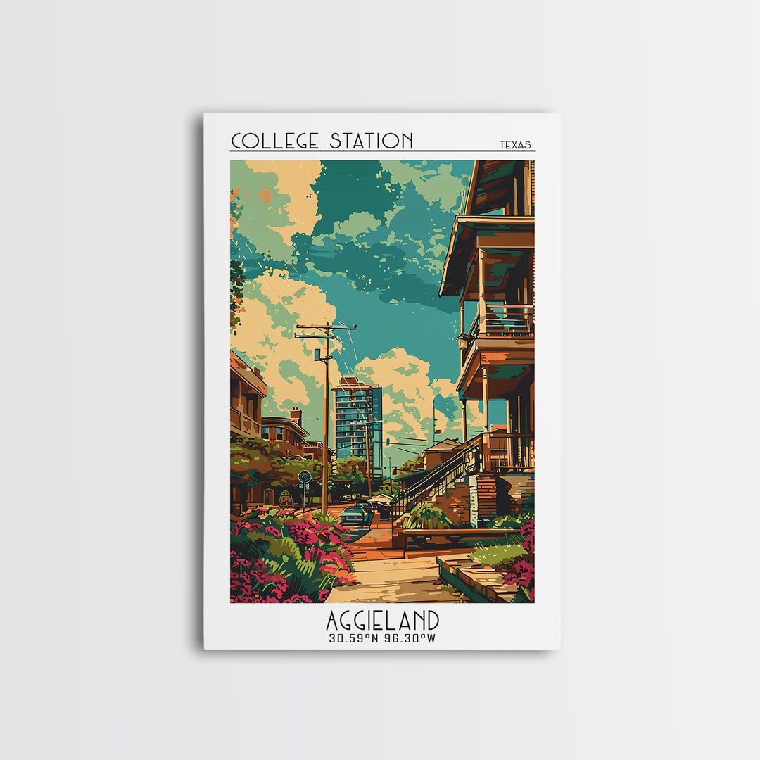 College Station Travel Poster, Framed Canvas Print, City Travel Poster, Travel Wall Art, Travel Print, Landscape Art, Travel Posters