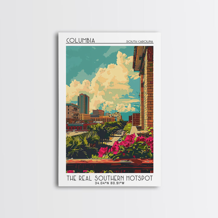 Columbia South Carolina Travel Poster, Canvas Print, Retro Travel Poster, City Wall Art, Poster Art, Travel Decor, City Illustration