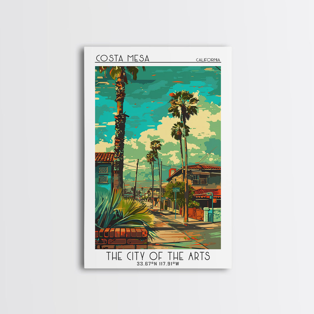 Costa Mesa Travel Poster, Canvas Print, Retro Travel Poster, City Wall Art, Watercolor Cityscape, City Travel Poster, Travel Posters