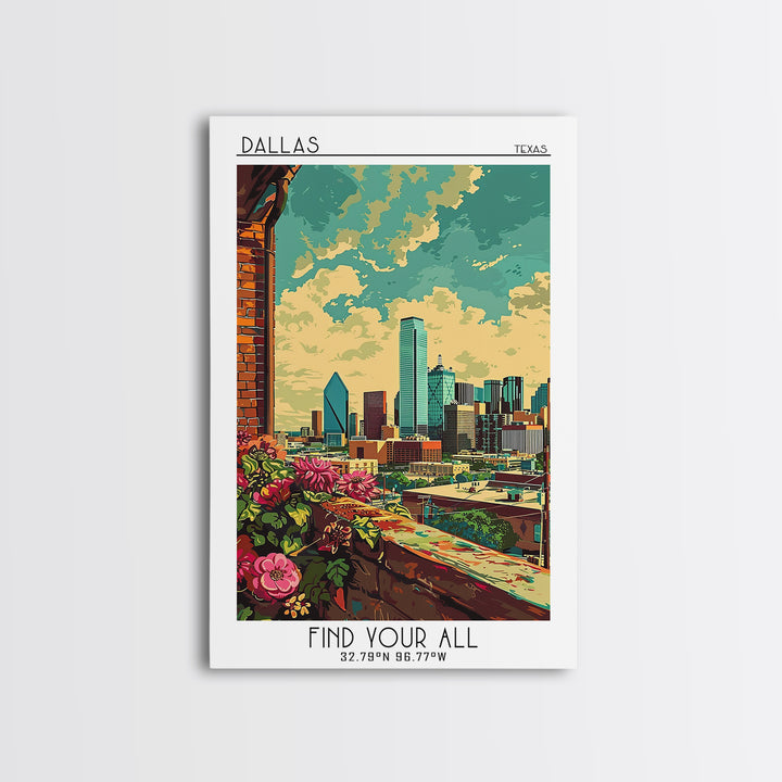 Dallas Travel Poster, Canvas Print, Retro Travel Poster, City Wall Art, Poster Print, Travel Decor, Minimalist Poster, Travel Prints