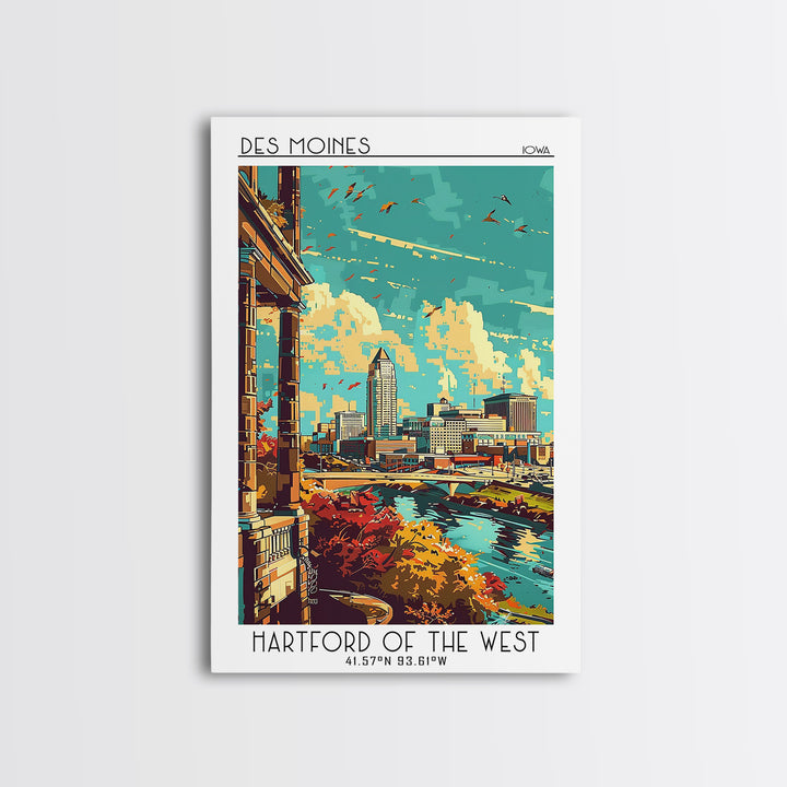 Des Moines Travel Poster, Canvas Print, City Art Print, Travel Wall Art, Travel Prints, Gallery Wall Set, Travel Decor, Travel Print