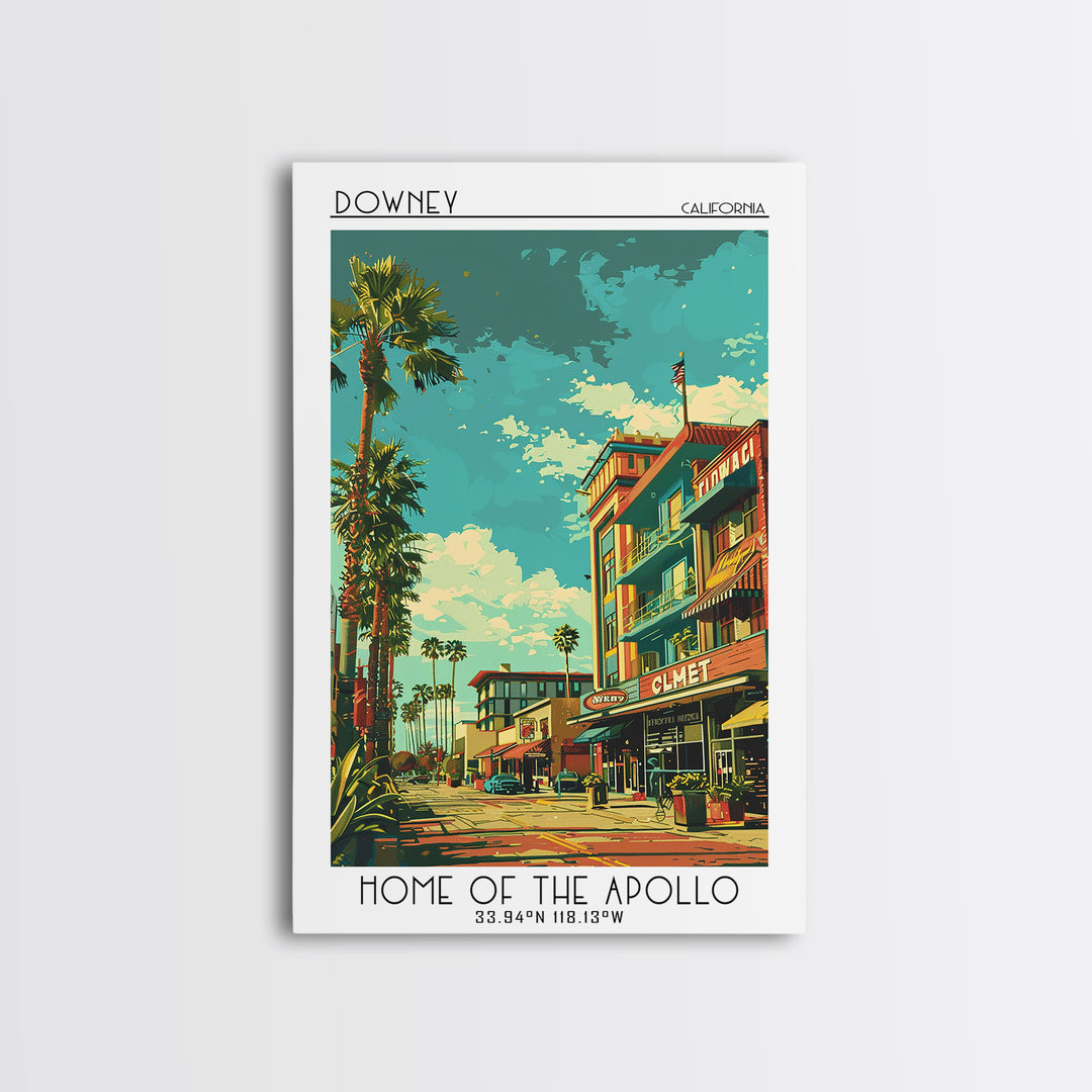 Downey Travel Poster, Framed Canvas Print, City Art Print, Travel Wall Art, Vintage Posters, Retro Travel Print, Retro Travel Poster