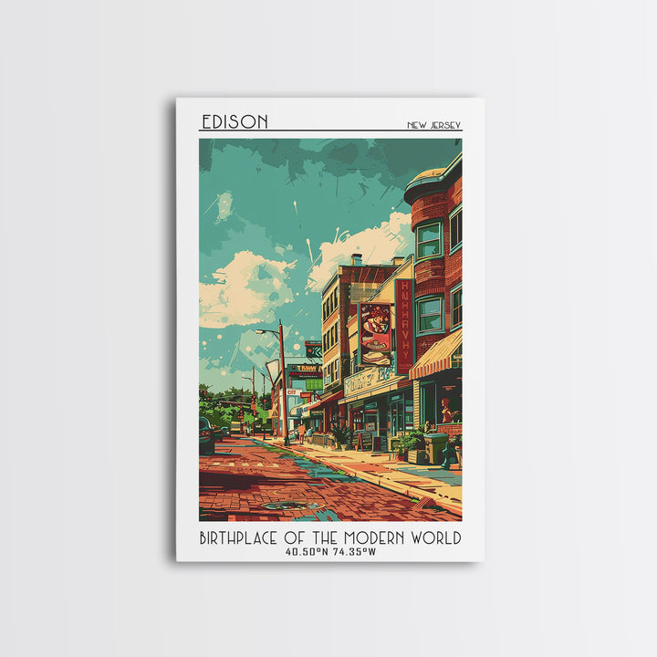 Edison Travel Poster, Canvas Print, Travel Wall Art, City Wall Art, Home Decor, Travel Wall Decor, Fine Art Print, City Illustration