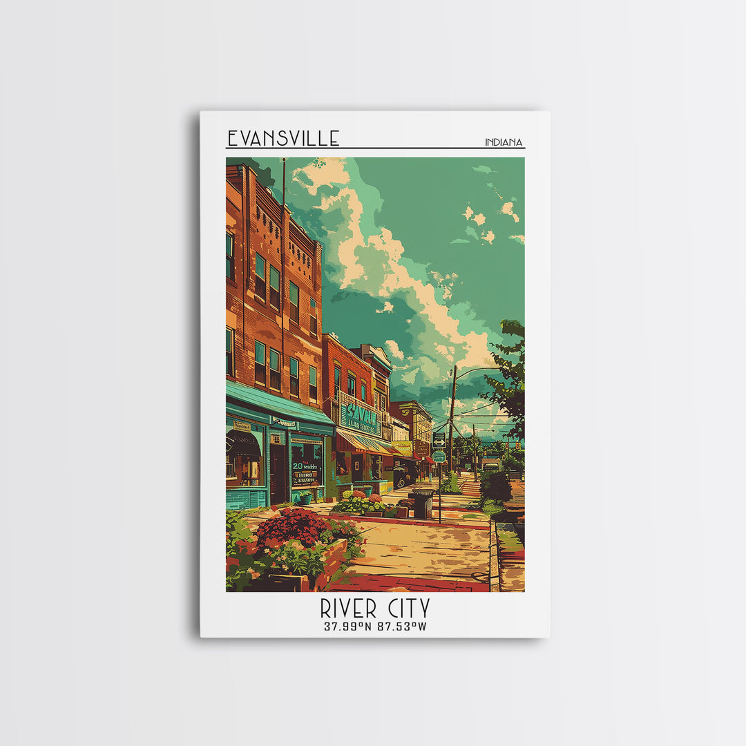 Evansville Travel Poster, Framed Canvas Print, Vintage Travel Print, City Wall Art, Travel Print, Vintage Posters, City Illustration