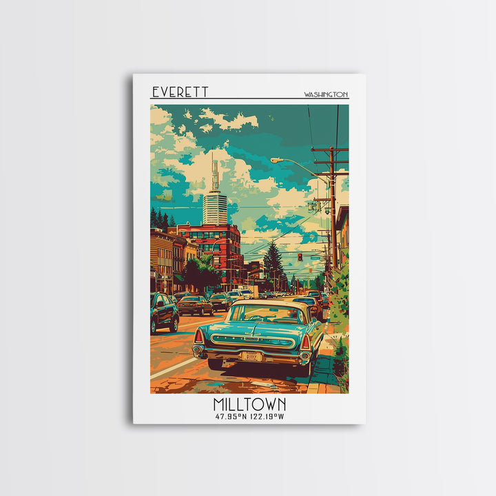 Everett Travel Poster, Framed Canvas Print, Travel Wall Art, City Wall Art, City Travel Poster, Vintage Travel Print, Vintage Travel