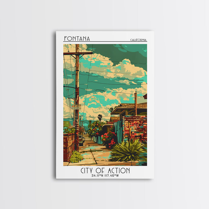 Fontana Travel Poster, Framed Canvas Print, Travel Wall Art, City Wall Art, Travel Print, Poster Print, Travel Decor, Retro Wall Art