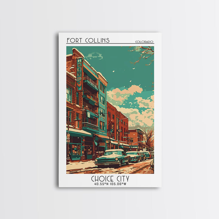 Fort Collins Travel Poster, Framed Canvas Print, Poster Print, Travel Wall Art, Vintage Travel Print, Living Room Wall Art, Wall Art