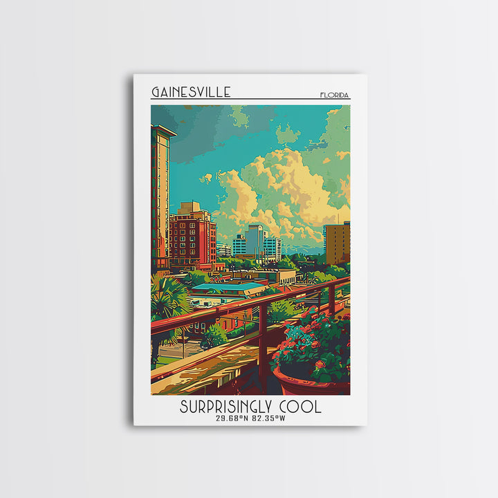 Gainesville Travel Poster, Canvas Print, Retro Wall Art, Travel Print, City Wall Art, City Illustration, Travel Decor, Landscape Art
