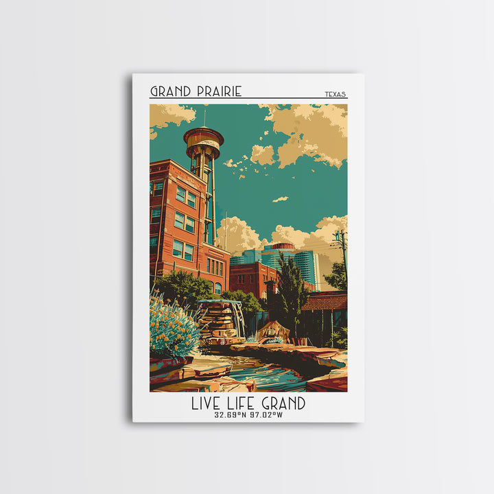 Grand Prairie Travel Poster, Framed Canvas Print, Retro Wall Art, Travel Print, Vintage City Poster, Gallery Wall Set, City Wall Art