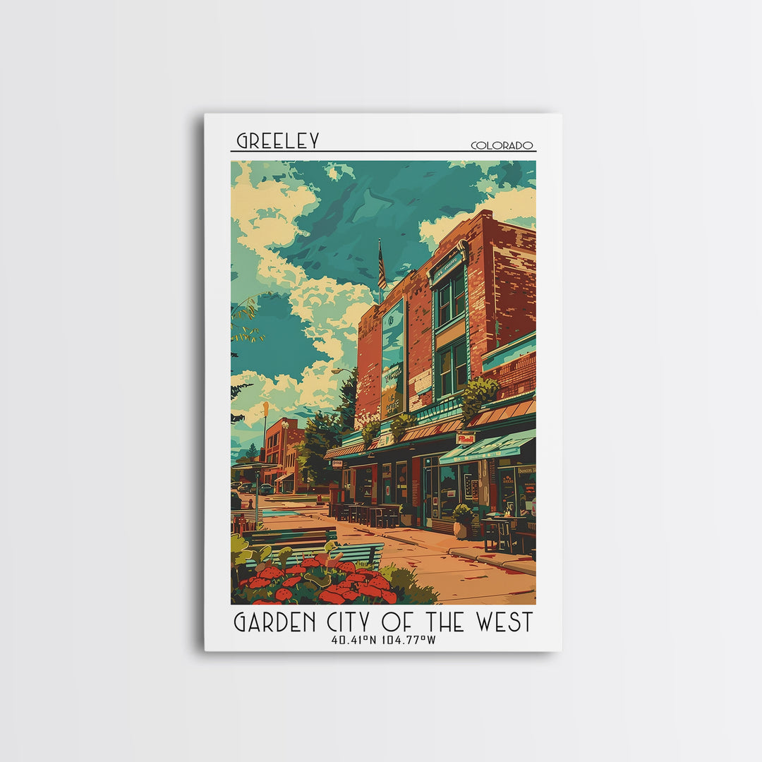 Greeley Travel Poster, Framed Canvas Print, Travel Wall Art, City Wall Art, Living Room Wall Art, Retro Travel Print, Vintage Poster