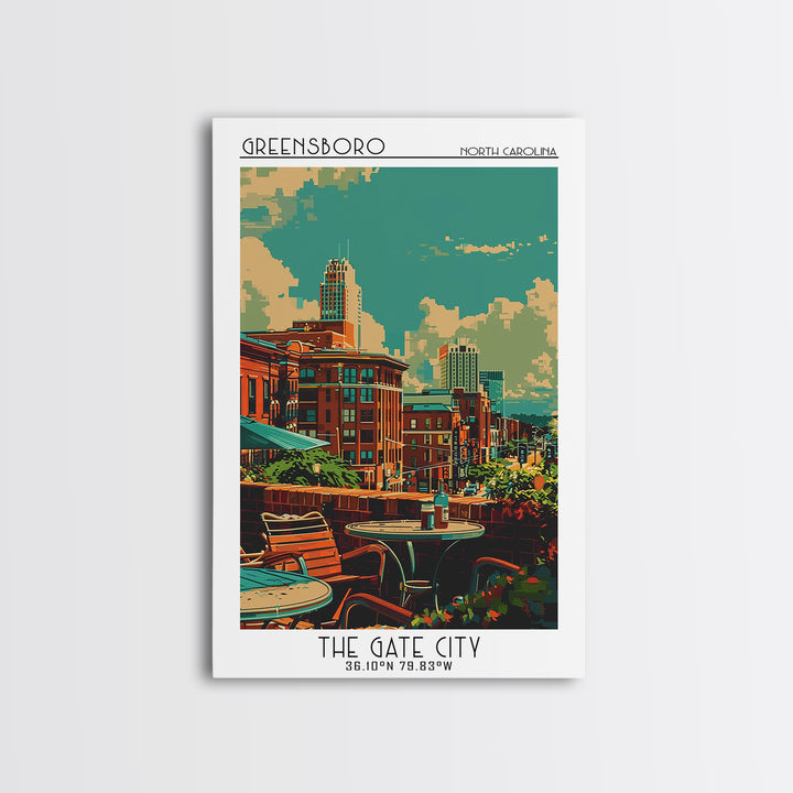 Greensboro Travel Poster, Framed Canvas Print, Retro Wall Art, Travel Print, Landscape Art, Poster Art, Wall Art, Retro Travel Print