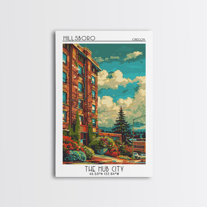 Hillsboro Travel Poster, Framed Canvas Print, City Travel Poster, Vintage City Poster, Wanderlust Gift, Travel Print, City Art Print