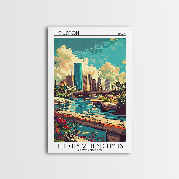 Houston Travel Poster, Canvas Print, City Travel Poster, Travel Wall Art, Art Print, Travel Print, Retro Travel Print, Landscape Art