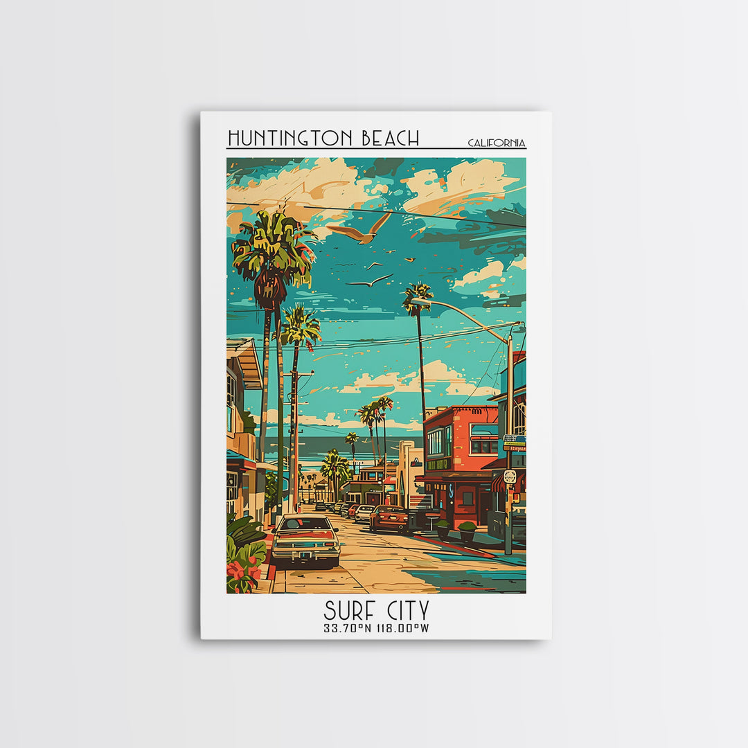 Huntington Beach Travel Poster, Canvas Print, City Travel Poster, Travel Wall Art, Travel Art Print, Home Office Decor, Poster Print
